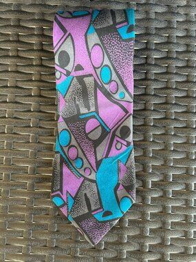 Vintage Bachrach Italy Purple Teal Memphis Abstract Geometric Silk Statement Tie